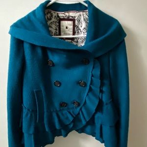 Anthropologie Elevenses turquoise short coat